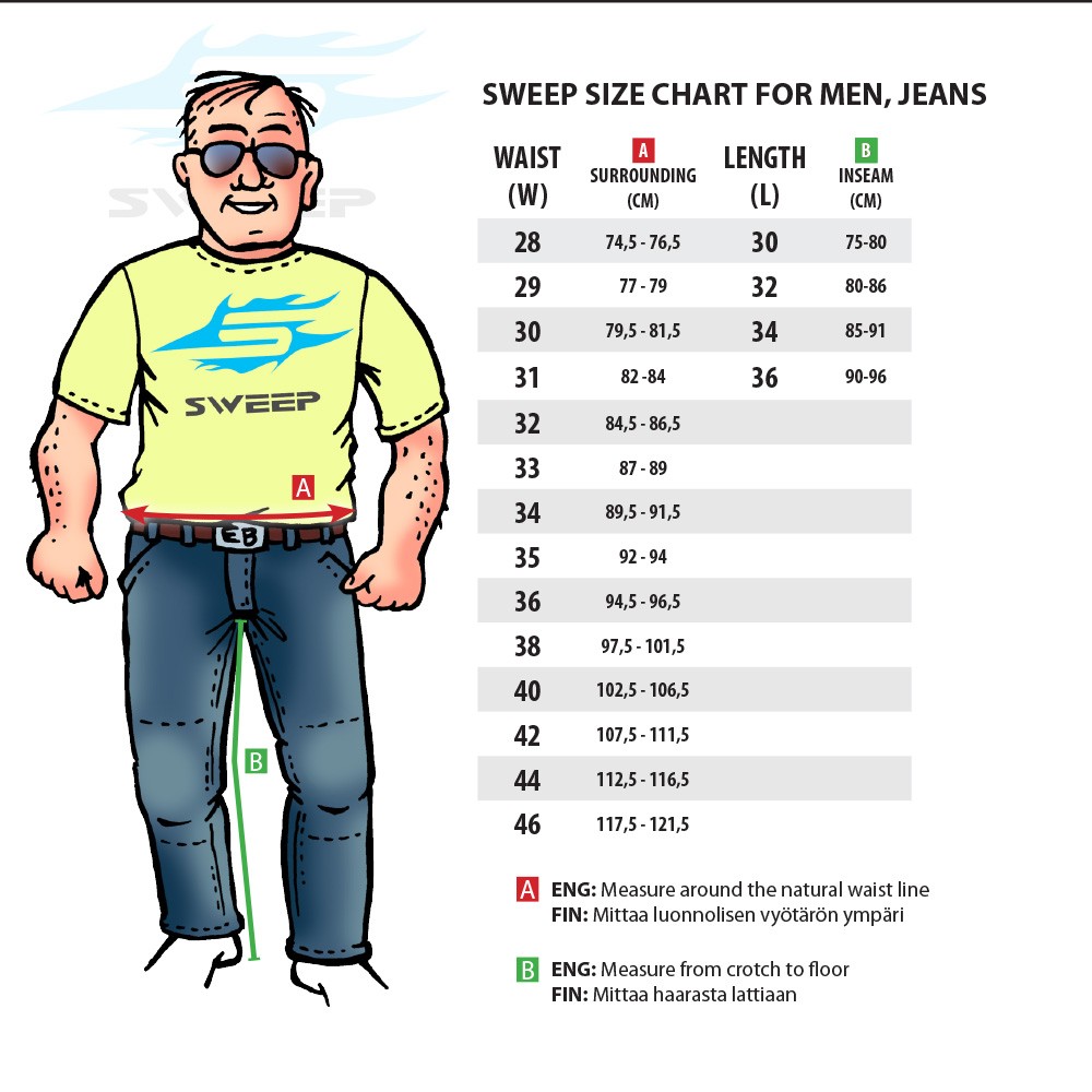 sweep size chart for men jeans