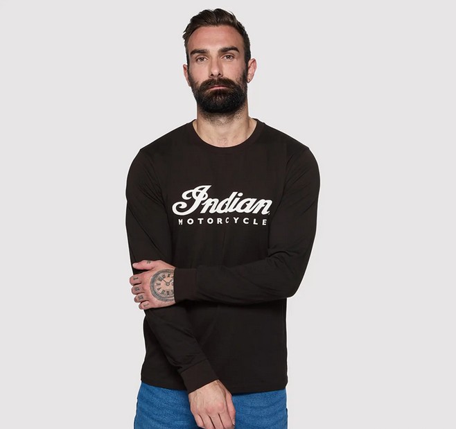 Indian Essential Script Logo Long Sleeve T-Shirt, Black man